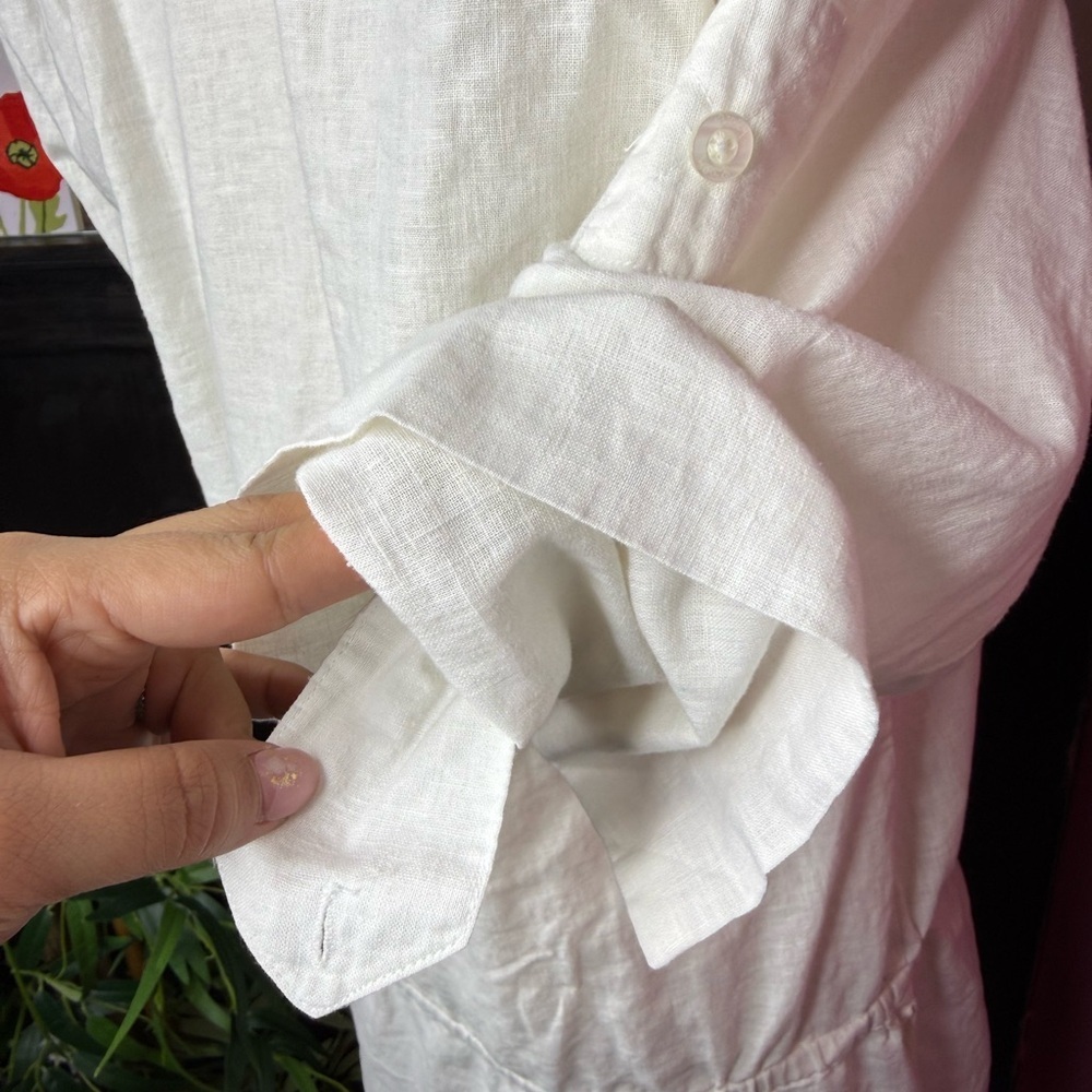 Lilly Pulitzer White Linen Roll Tab Sleeves Tunic Top Sz 6 - Picture 7 of 12